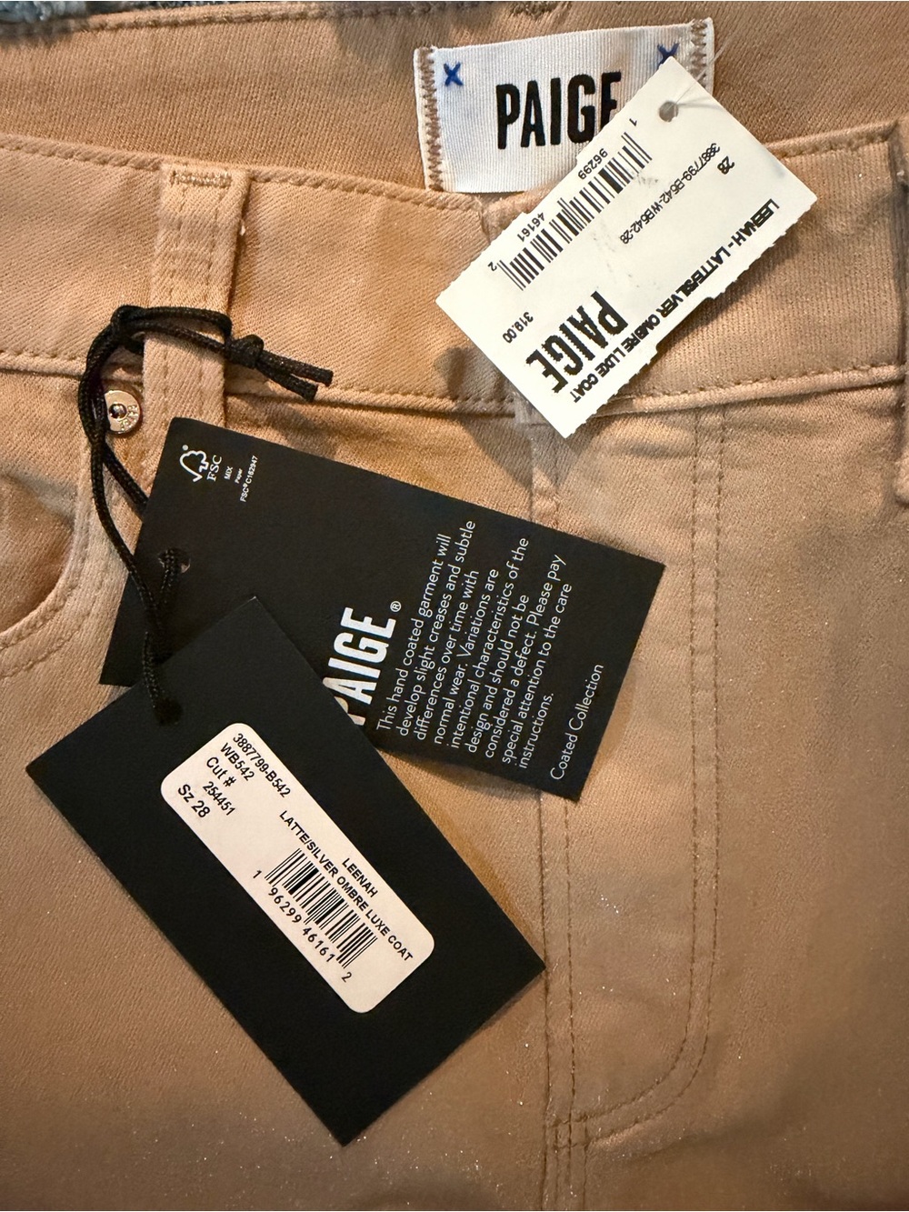 PAIGE Leenah Wide Leg Tan Silver Ombré Coated Jeans Denim Pants 28 6 8 10 NWT - Picture 4 of 10